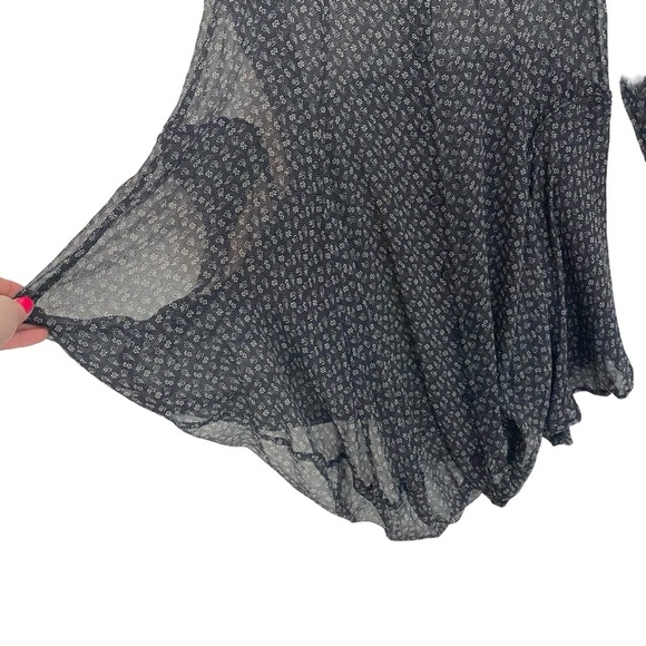 Silk Sheer Floral Dress Womens Size Medium Midi Oversized Black Long Sleeve - Picture 11 of 16